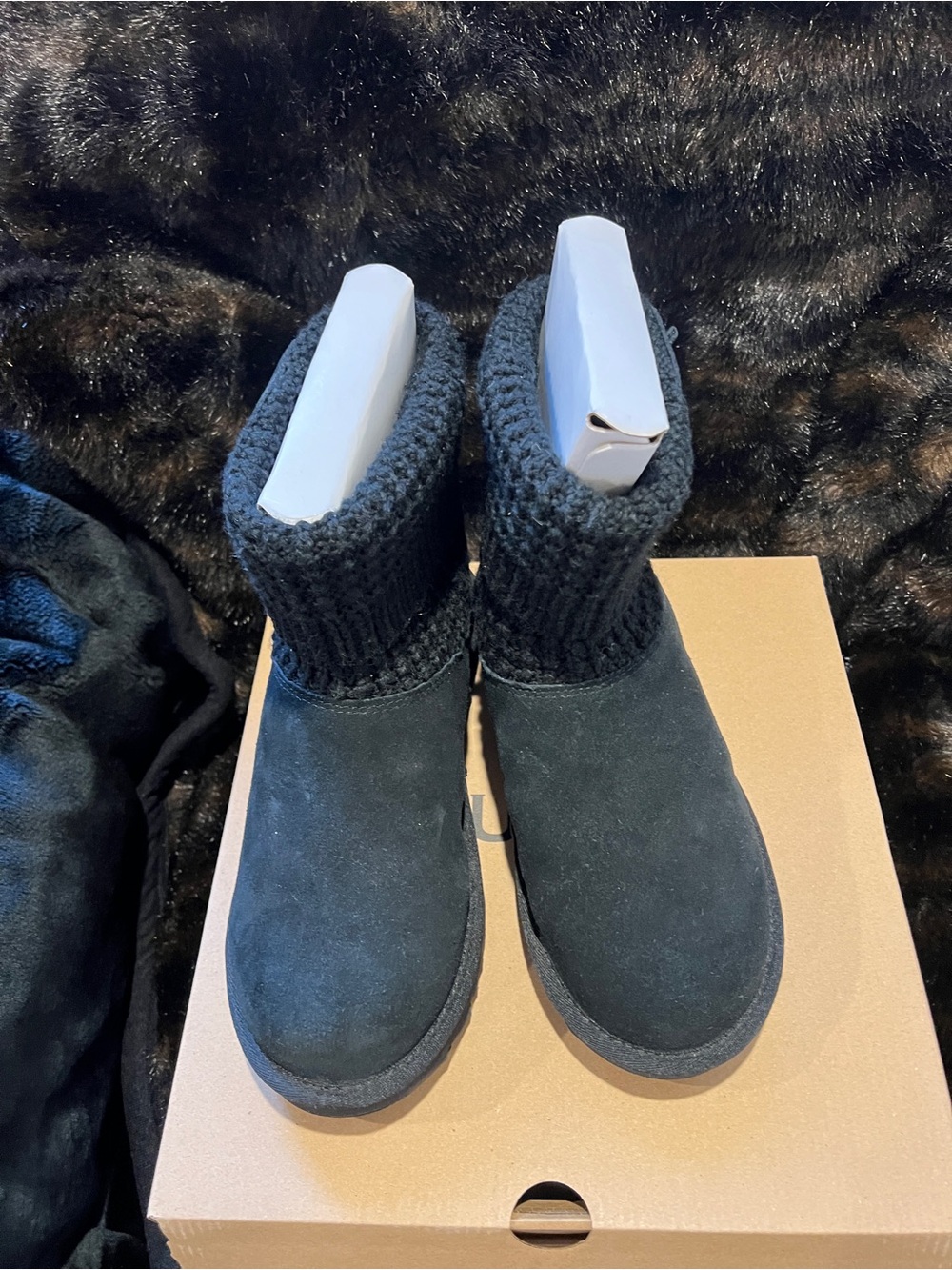 UGG Black Knit Cuff Suede Ankle Boots